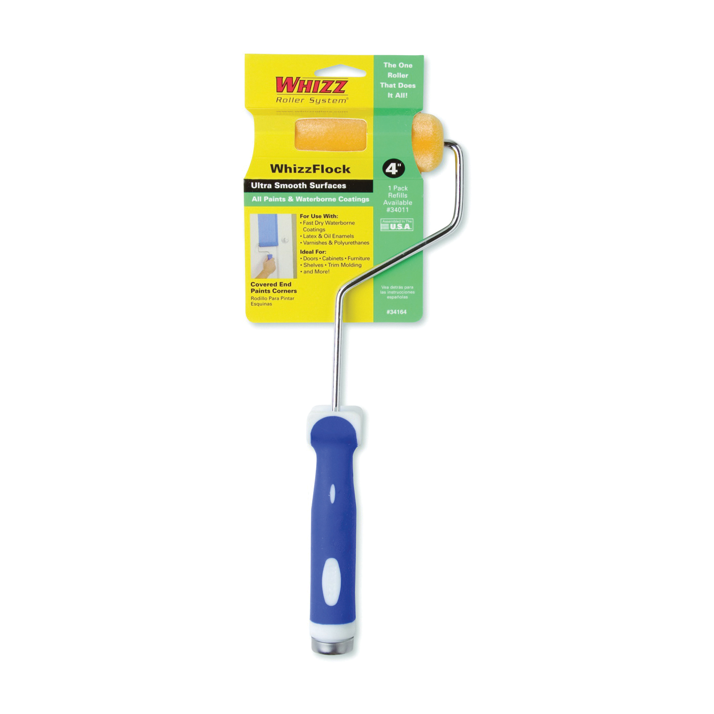 34164 Mini Roller and Frame, Flock Roller, Soft Touch Handle, 4 in L Roller