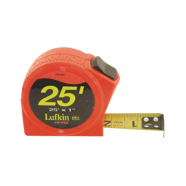 PHV1425N Tape Measure, 25 ft L Blade, 1 in W Blade, Steel Blade, Chrome Case, Orange Case