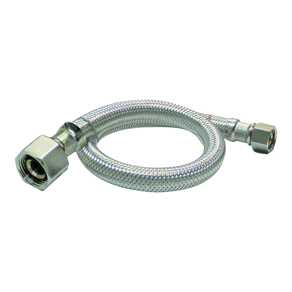 EZ Series PP23850LF Sink Supply Tube, 3/8 in Inlet, Compression Inlet, 1/2 in Oulet, Delta Outlet, Stainless Steel Tubing, 12 in L