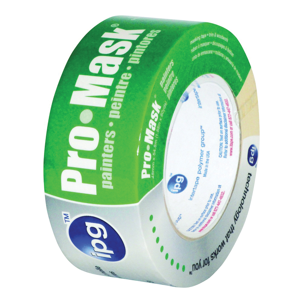 5204-2 Painter's Masking Tape, 60 yd L, 1.87 in W, Crepe Paper/Synthetic Rubber Backing, Beige