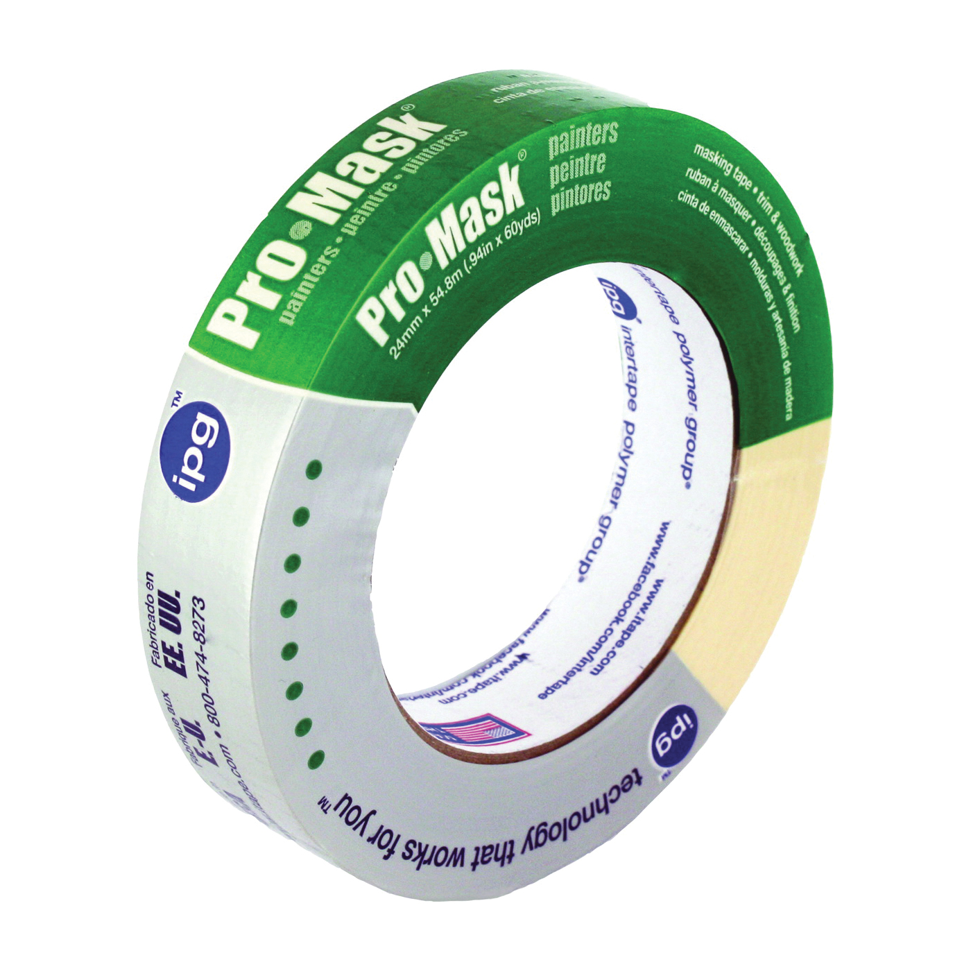 5202-1 Painter's Masking Tape, 60 yd L, 0.94 in W, Crepe Paper/Synthetic Rubber Backing, Beige