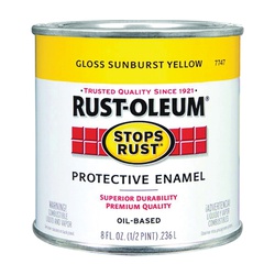 Stops Rust 7747730 Enamel Paint, Gloss, Sunburst Yellow, 0.5 pt, Can, Oil Base, Application: Brush, Roller, Spray