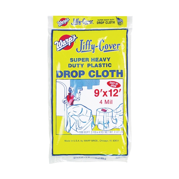 4JC-912 Drop Cloth, 12 ft L, 9 ft W, Plastic, Clear