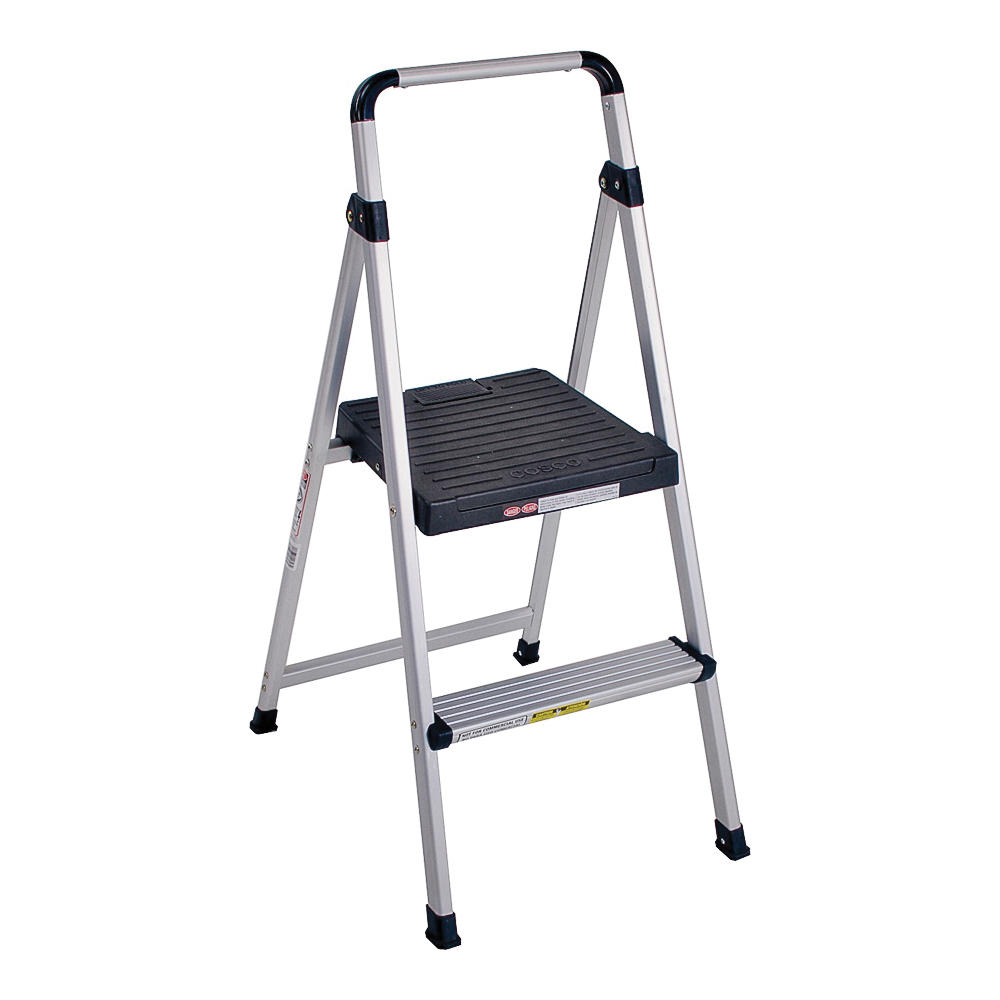 11628ABK4 Folding Step Stool, 39.37 in H, 2-Step, 225 lb, Steel