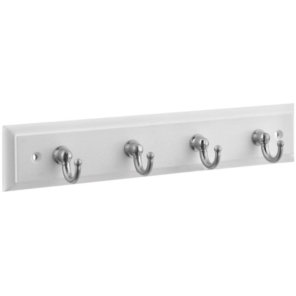 National Hardware Keytidy B8175 Series S813-071 Key Rack, 4-Key Hook, Wood, White, Satin Nickel, 8-3/4 in L, 4 in W - 1
