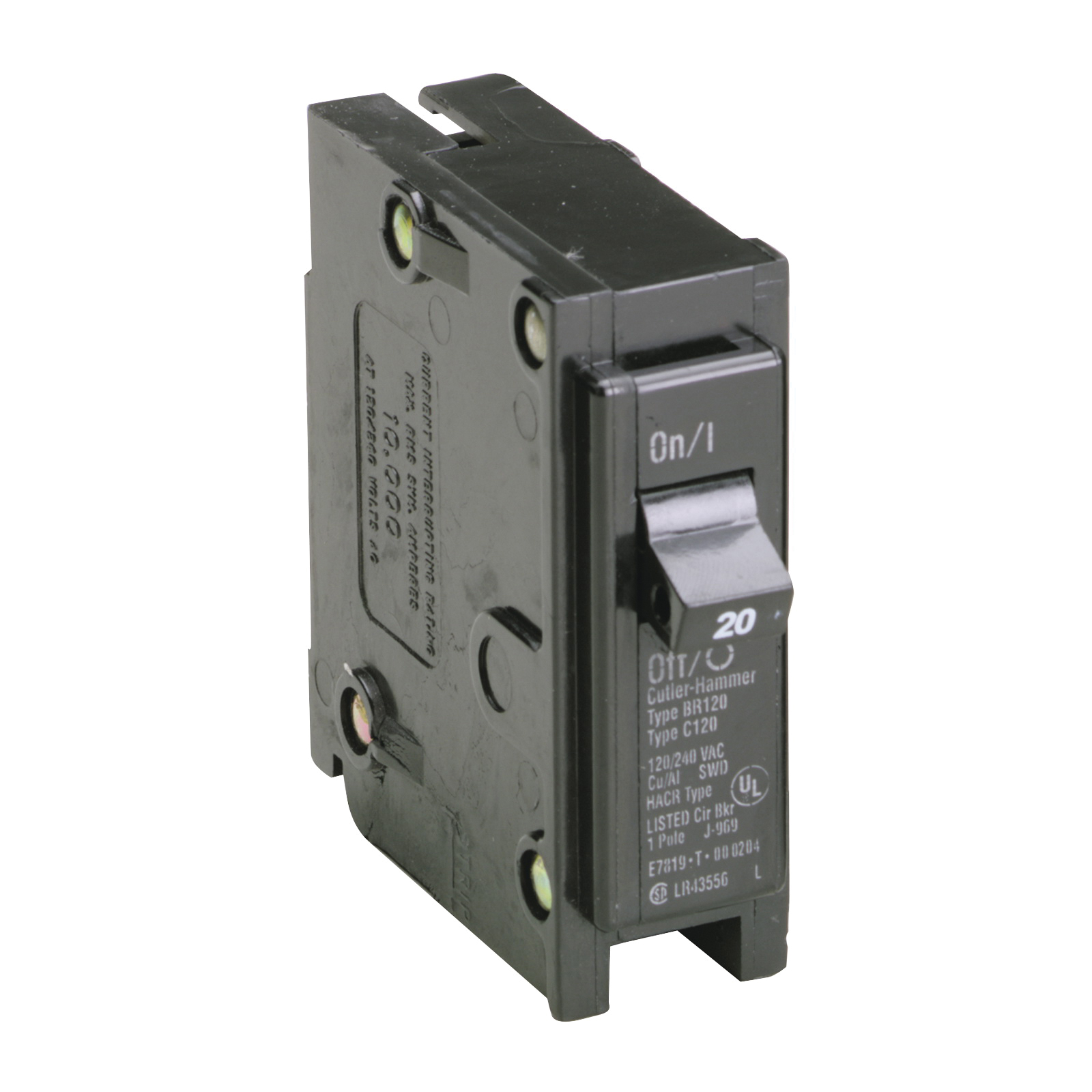 BR120 Circuit Breaker, Mini, Type BR, 20 Amp, 1 -Pole, 120/240 V, Plug Mounting