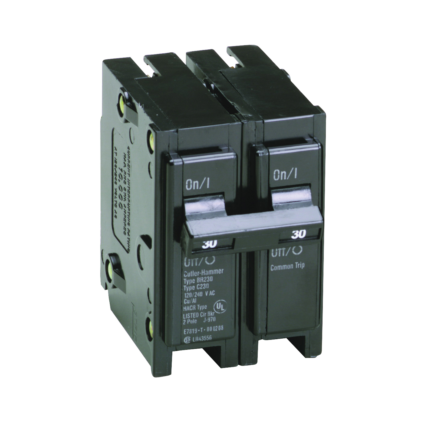 BR230 Circuit Breaker, Mini, Type BR, 30 Amp, 2 -Pole, 120/240 V, Plug Mounting