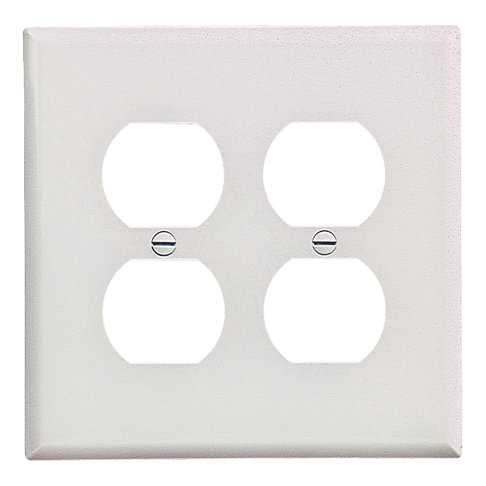 Wiring Devices PJ82W Duplex and Single Receptacle Wallplate, 4-7/8 in L, 4-15/16 in W, 2-Gang, Polycarbonate, White, High-Gloss