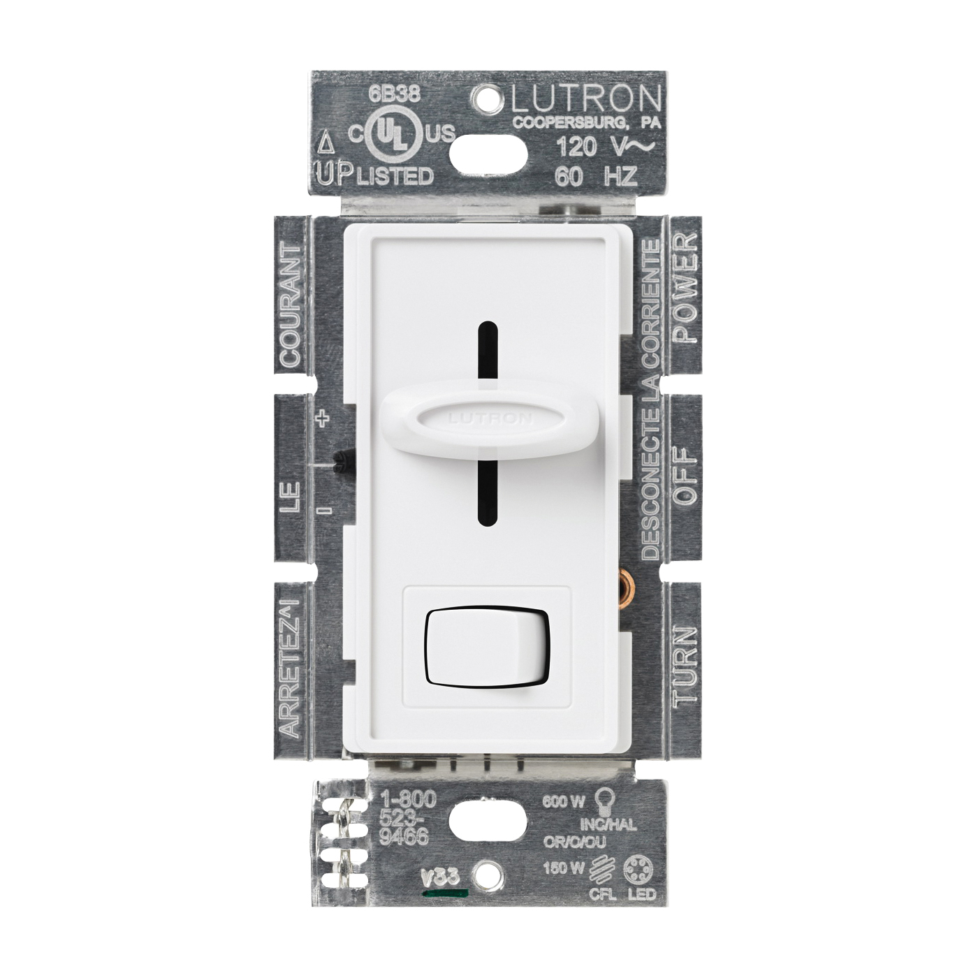 Skylark SCL-153PH-WH C.L Dimmer, 1.25 A, 120 V, 150 W, CFL, Halogen, Incandescent, LED Lamp, 3-Way, White