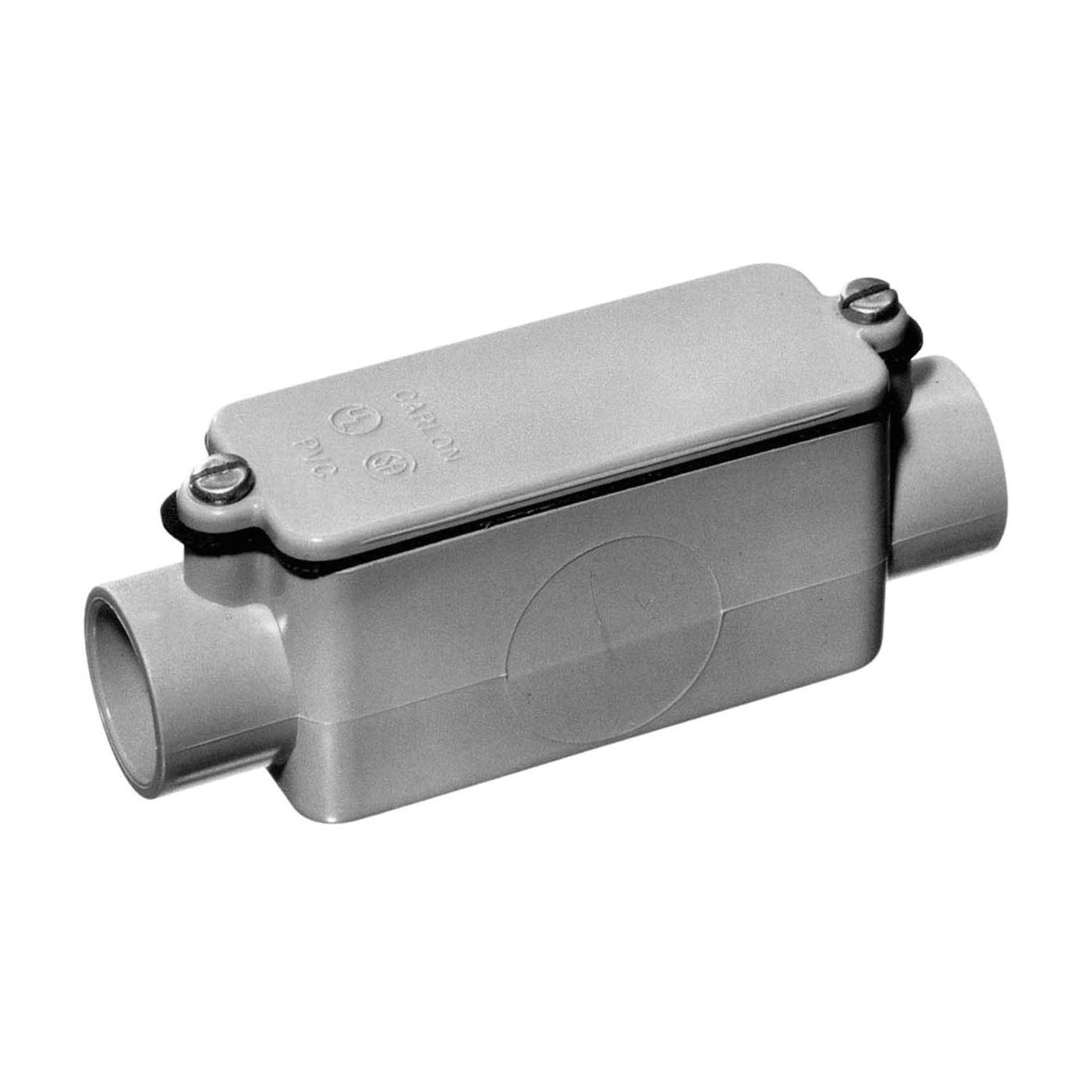 E987J-CAR Conduit Body, 2-Hub, 2 in Hub, PVC, Gray
