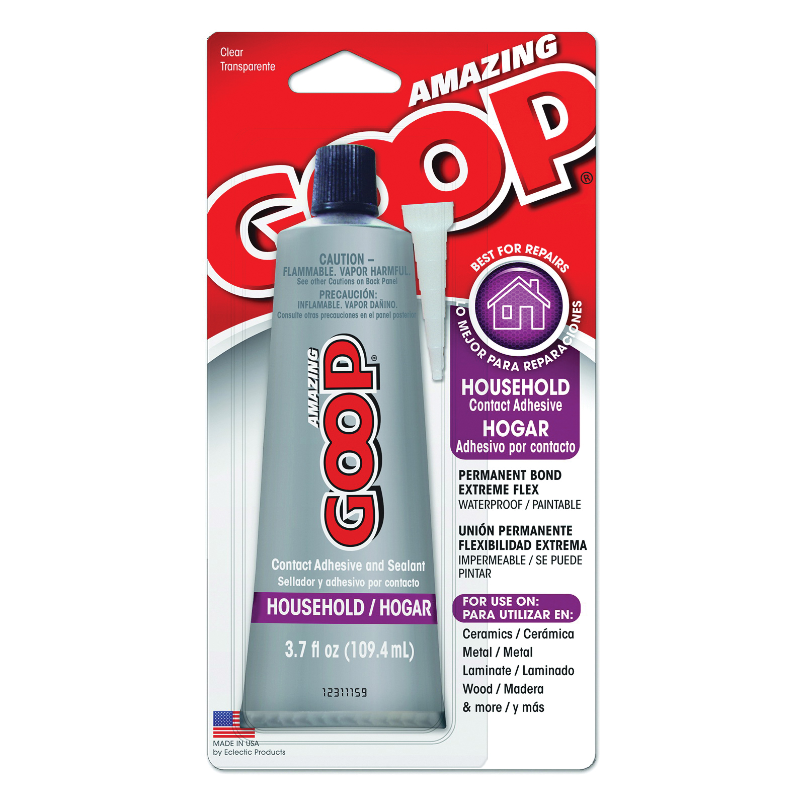 130012 Household Adhesive, Liquid, Clear, 3.7 oz Tube