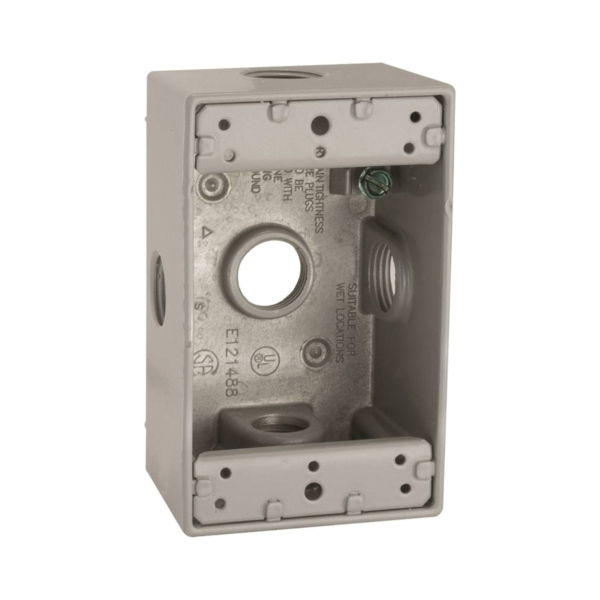 5323-0 Weatherproof Box, 5-Outlet, 1-Gang, Aluminum, Gray, Powder-Coated