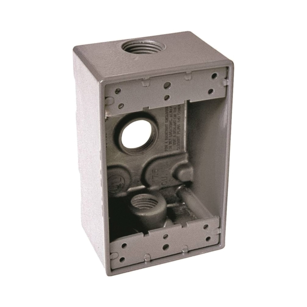 5324-0 Weatherproof Box, 3-Outlet, 1-Gang, Aluminum (Metal), Gray, Powder-Coated