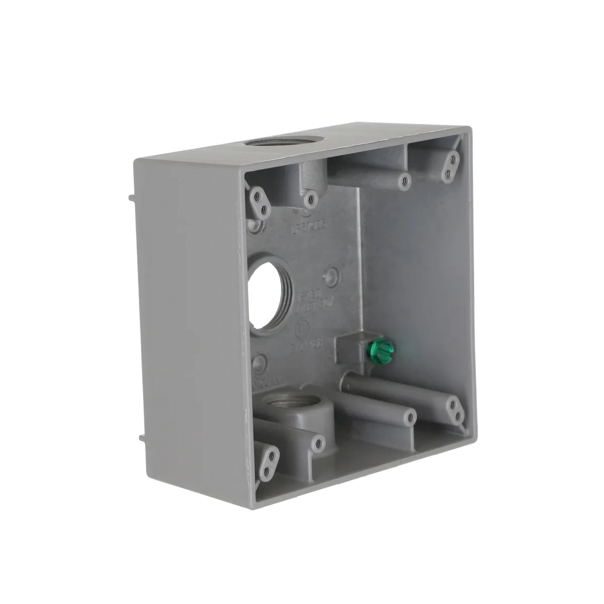 Hubbell 5341-0 Weatherproof Box, 3-Outlet, 2-Gang, Aluminum (Metal), Gray, Powder-Coated, Horizontal/Vertical