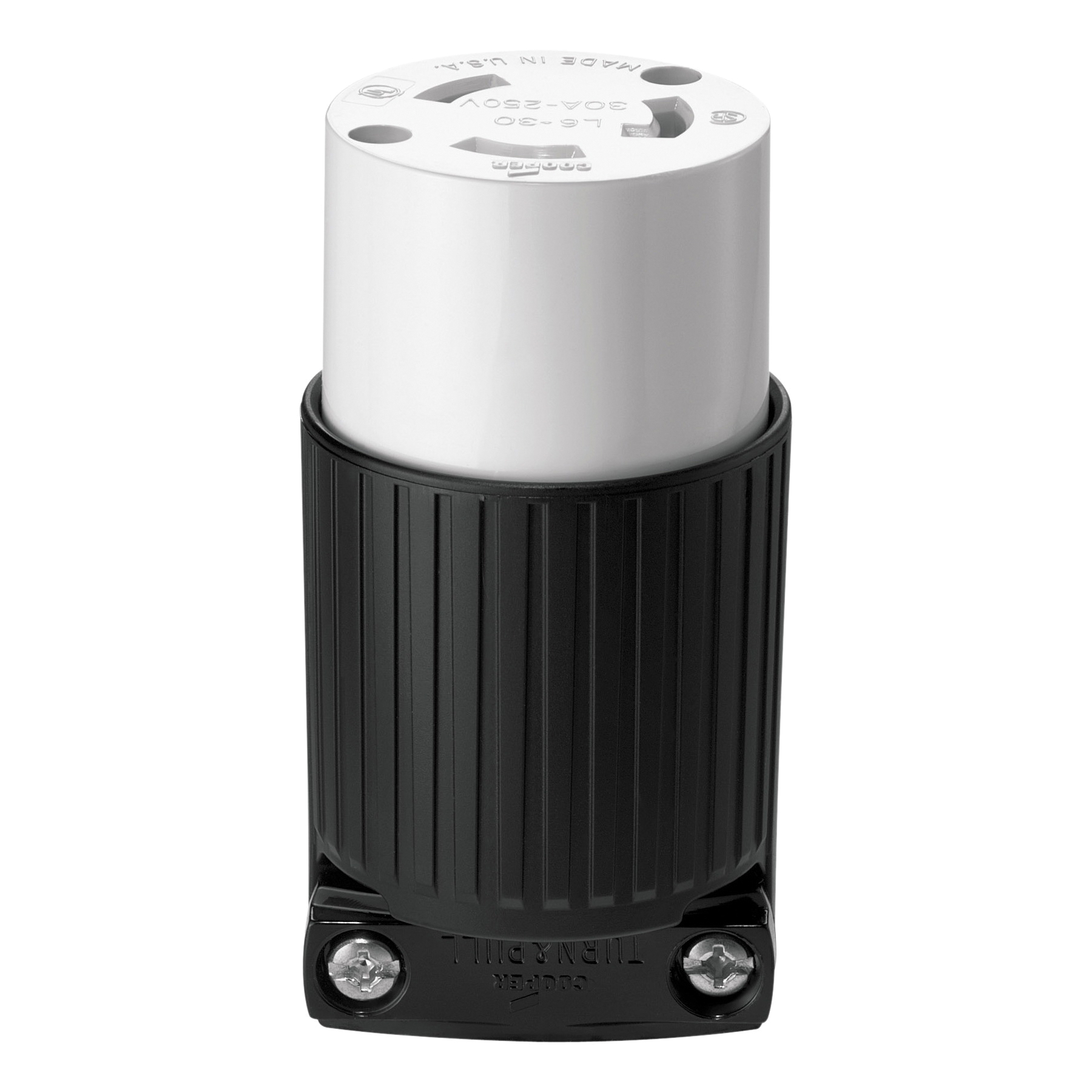 L630C Twist Lock Connector, 2-Pole, 30 A, 250 V, NEMA: NEMA L6-30, Black/White