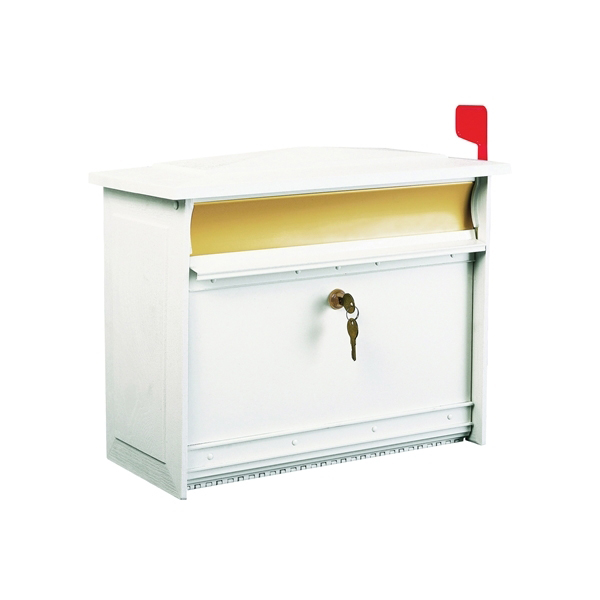 MSK000W Mailbox, Polymer, Powder-Coated, White, 17.1 in W, 8.4 in D, 13.3 in H