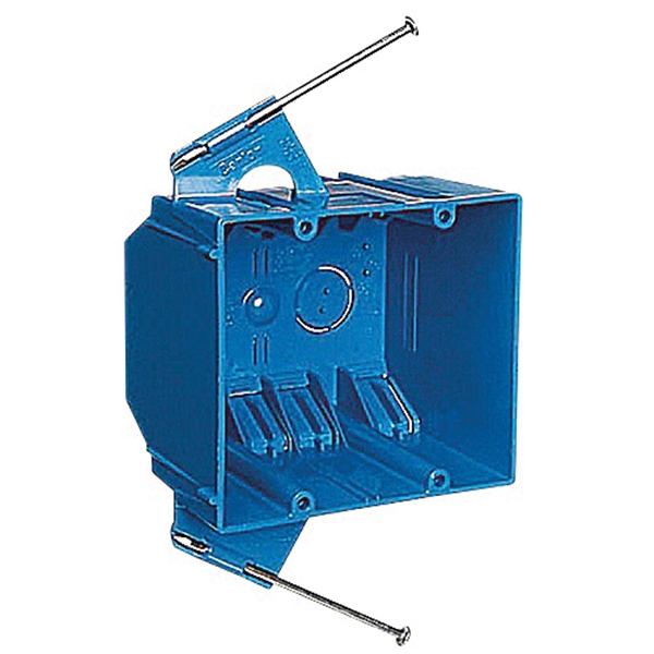 B232A-UPC Outlet Box, 2 -Gang, PVC, Blue, Captive Nail Mounting