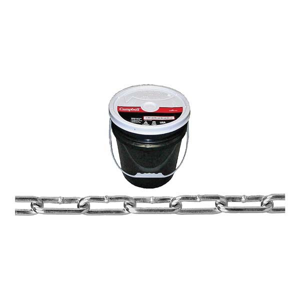 0332023 Straight Link Coil Chain, #2/0, 400 ft L, 520 lb Working Load, Steel, Zinc-Plated