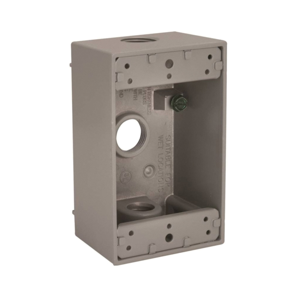 Bell 5320-0 Weatherproof Box, 3-Outlet, 1-Gang, Aluminum (Metal), Gray, Powder-Coated