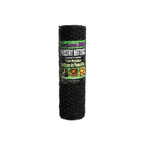 12 01 26 29 Poultry Hex Netting, 50 ft L, 48 in W, 20 Gauge, Hexagonal Mesh, 1 in Mesh, Galvanized, Black