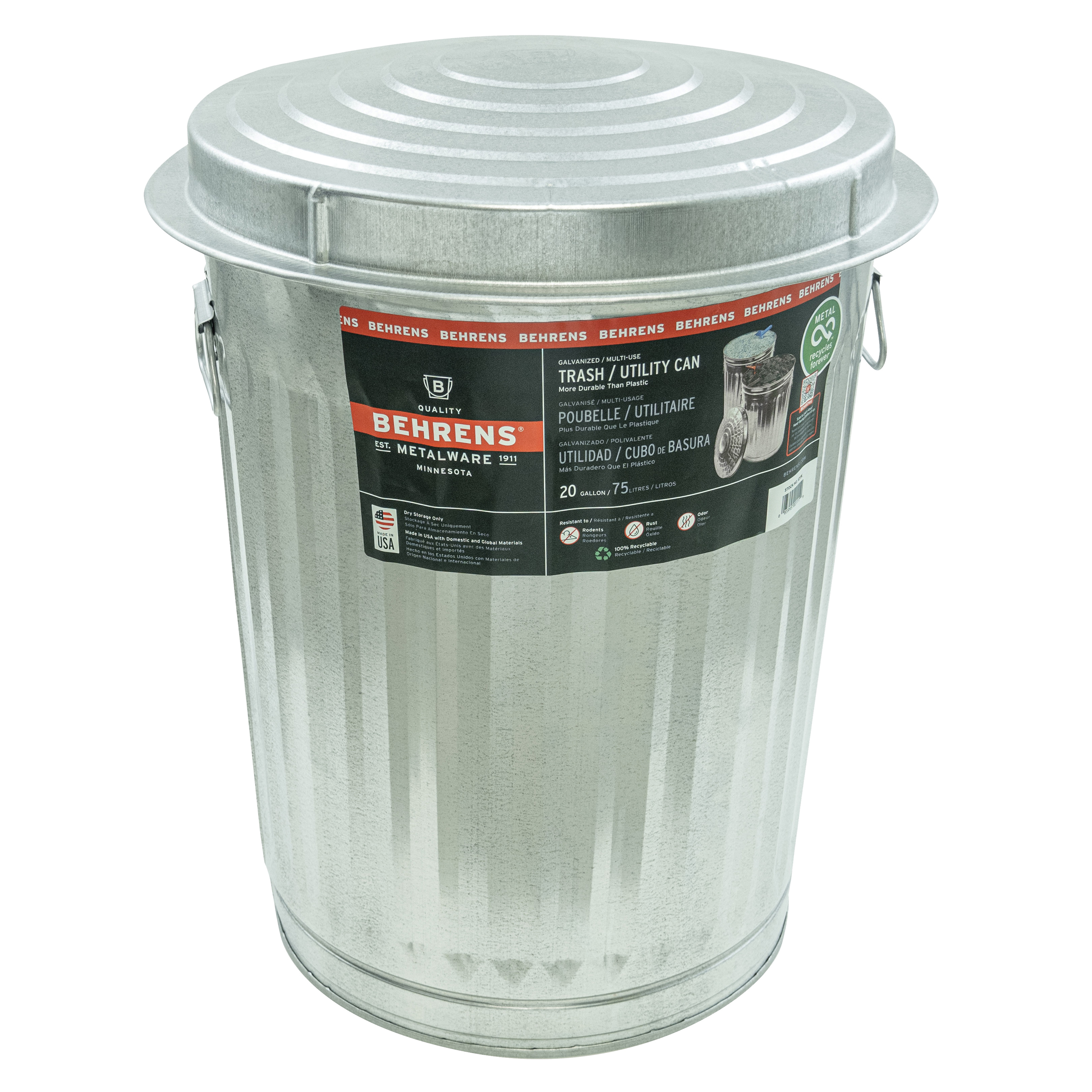 1211 Trash Can, 20 gal Capacity, Steel
