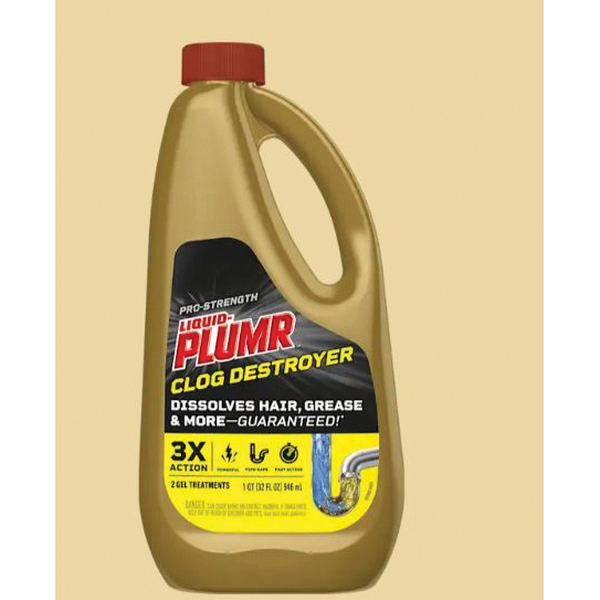 00243 Clog Remover, Liquid, Pale Yellow, Bleach, 32 oz Bottle