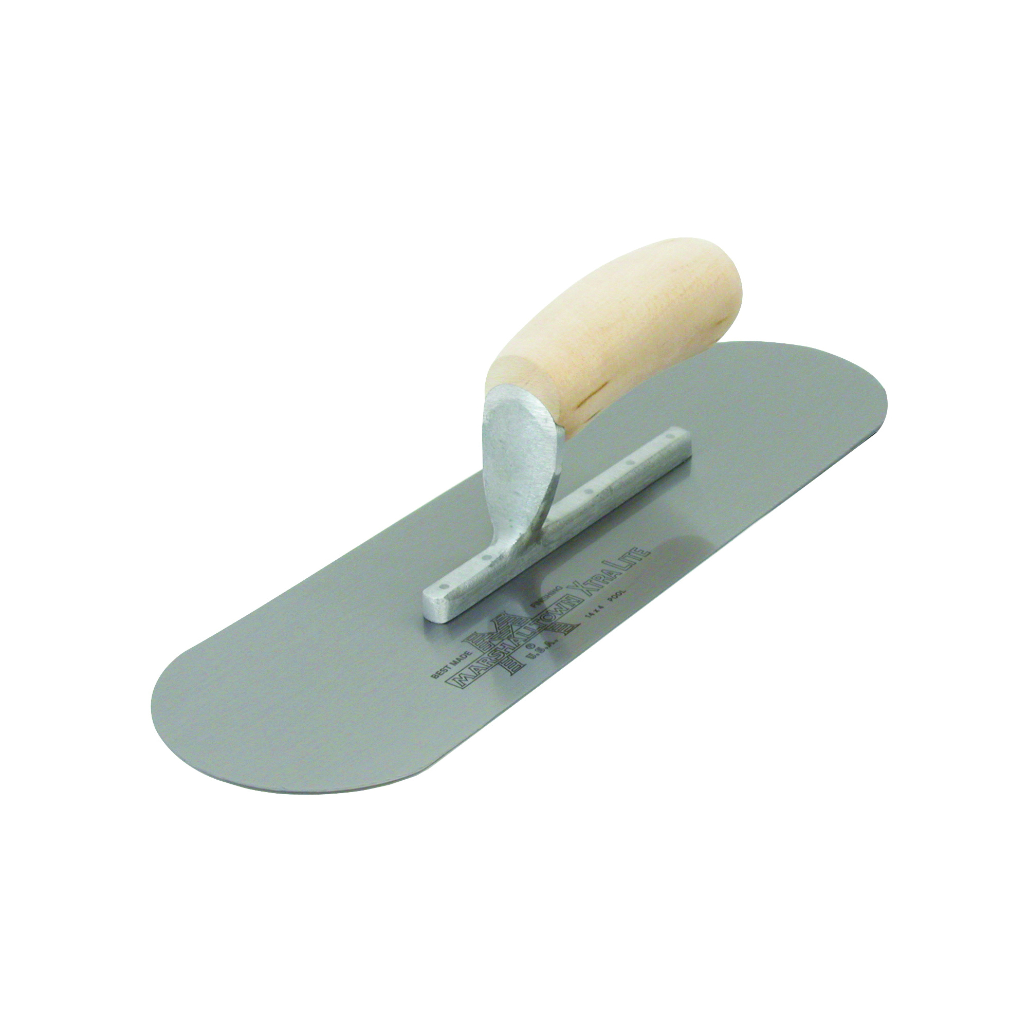 SP16 Pool Trowel, Hardened Steel Blade, Curved Handle, Wood Handle, 4-1/2 in OAW
