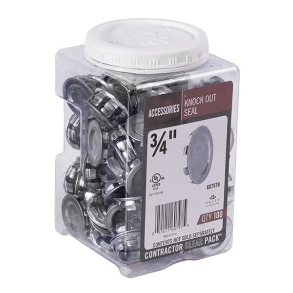 60797B Knockout Seal, 3/4 in, Steel, Zinc-Plated