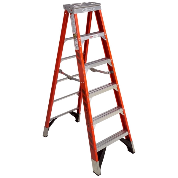 WERNER 7406  6 ft. Step Ladder, 10 ft. Max Reach, 7-Step, 375 lb, Type IAA Duty Rating, Aluminum/Fiberglass
