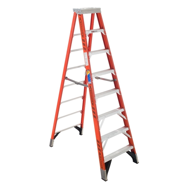 WERNER 7408  8 ft. Step Ladder, 12 ft. Max Reach, 5-Step, 375 lb, Type IAA Duty Rating, Aluminum/Fiberglass