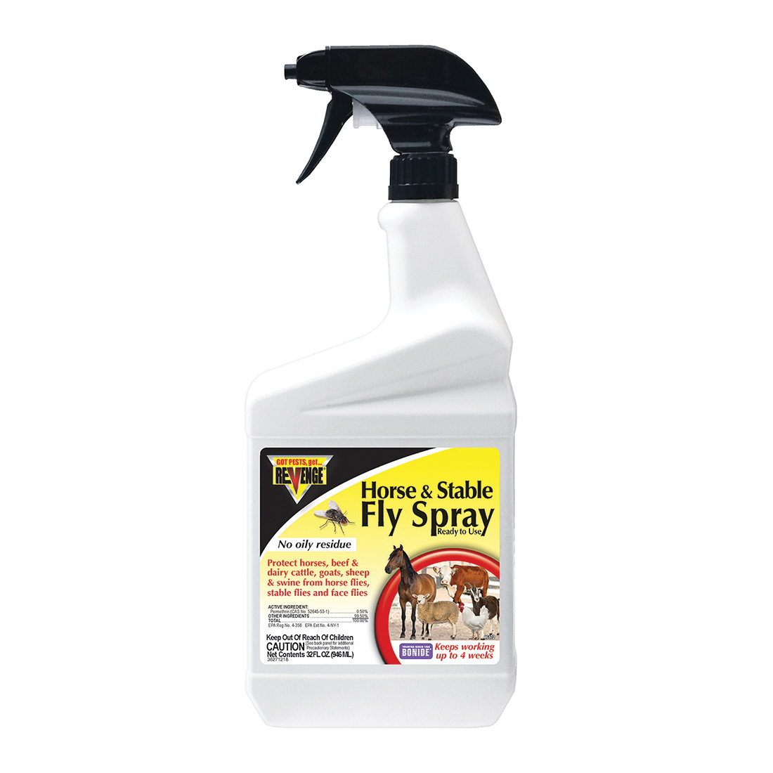 REVENGE 46172 Horse and Stable Fly Spray, Liquid, Spray Application, 1 qt