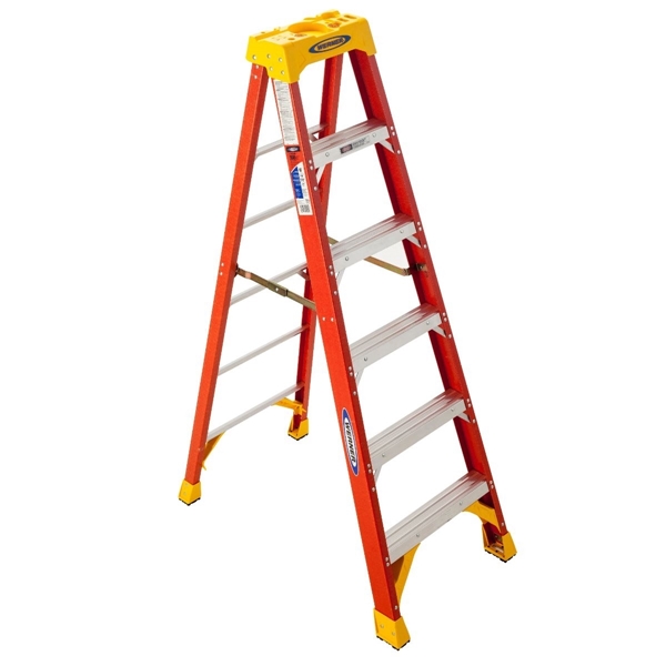 WERNER 6206  6 ft. Step Ladder, 10 ft. Max Reach, 5-Step, 300 lb, Type IA Duty Rating, Fiberglass