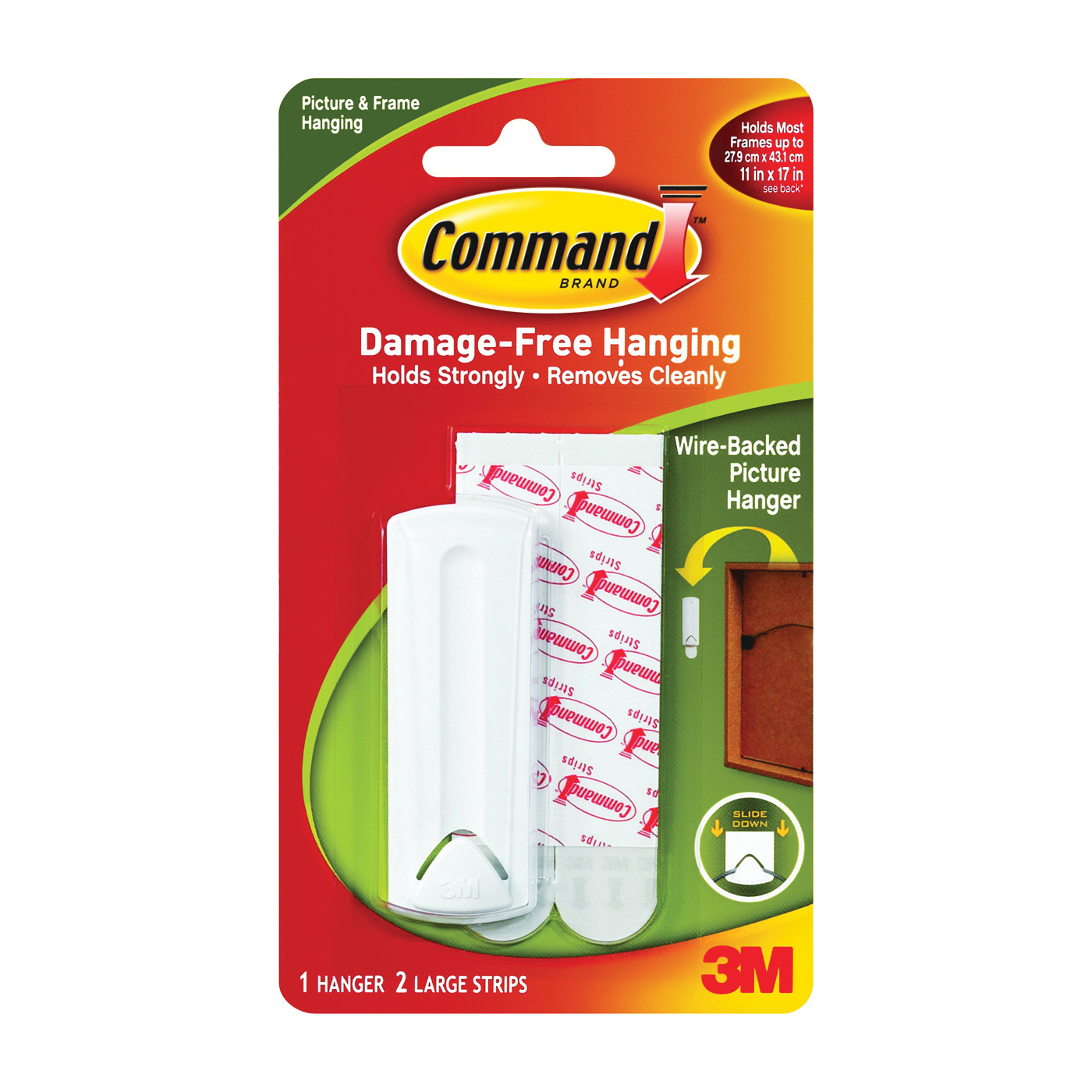 Command 17041 Picture Hanger, 5 lb, Plastic, White, Adhesive Strip Mounting - 1