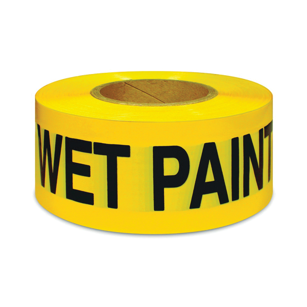600WP300 Barricade Tape, 300 ft L, 3 in W, Black/Yellow, Vinyl