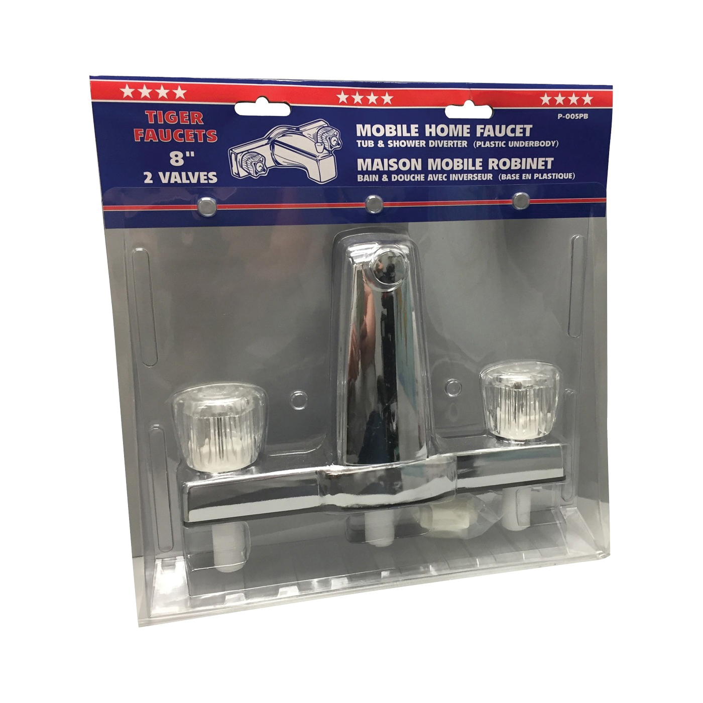P-005PB Tub and Shower Diverter, 2-Faucet Handle, Plastic, Chrome-Plated