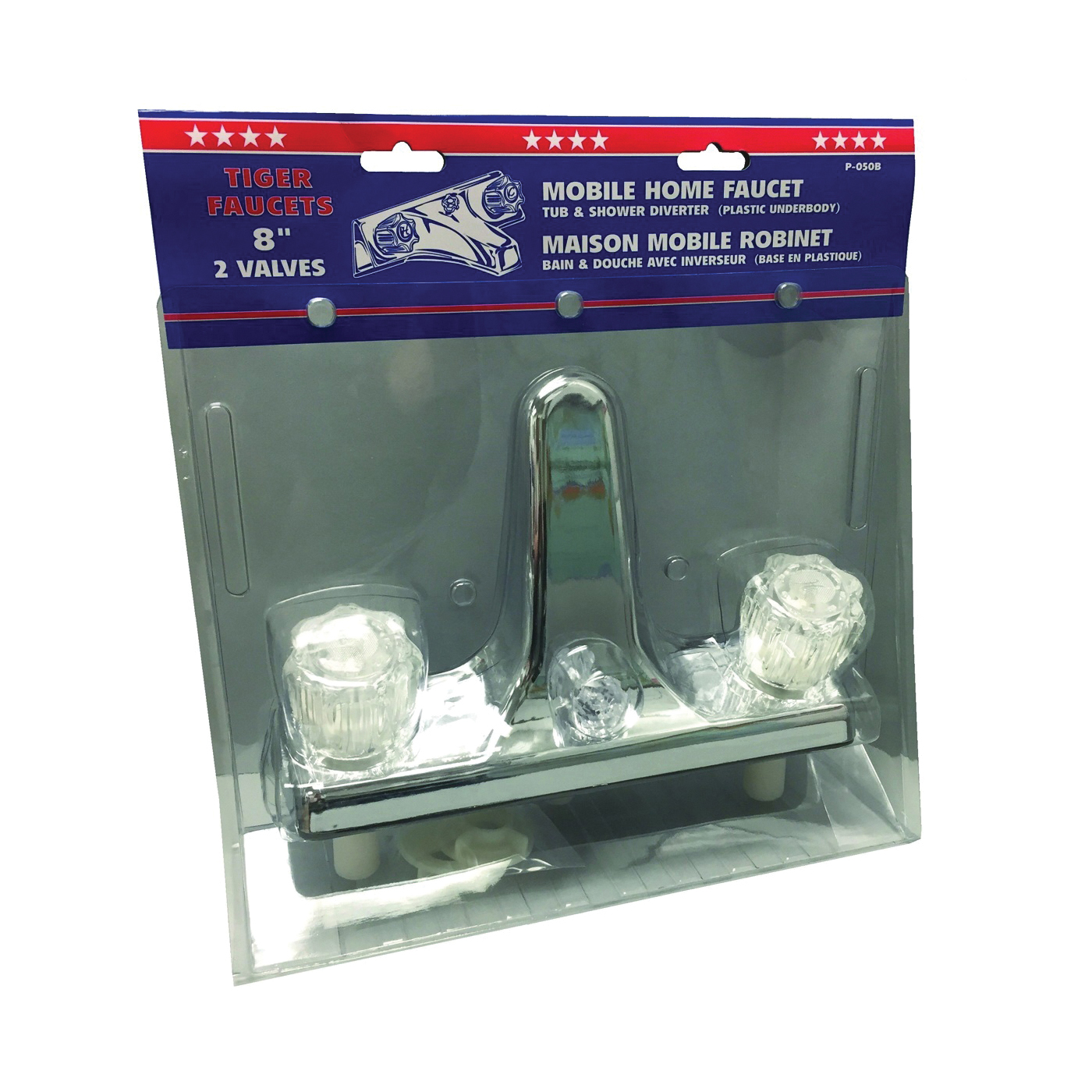 P-050B Tub and Shower Diverter, 2-Faucet Handle, Plastic, Chrome-Plated