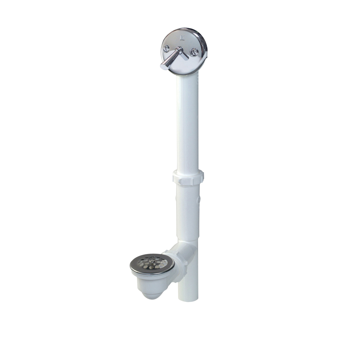 64W Bath Drain Assembly, Plastic, White, Chrome-Plated