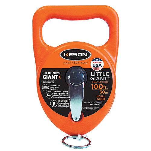 Giant Series G100 Chalk Line Reel, 100 ft L Line, Manual Rewind, 1:1 Gear Ratio