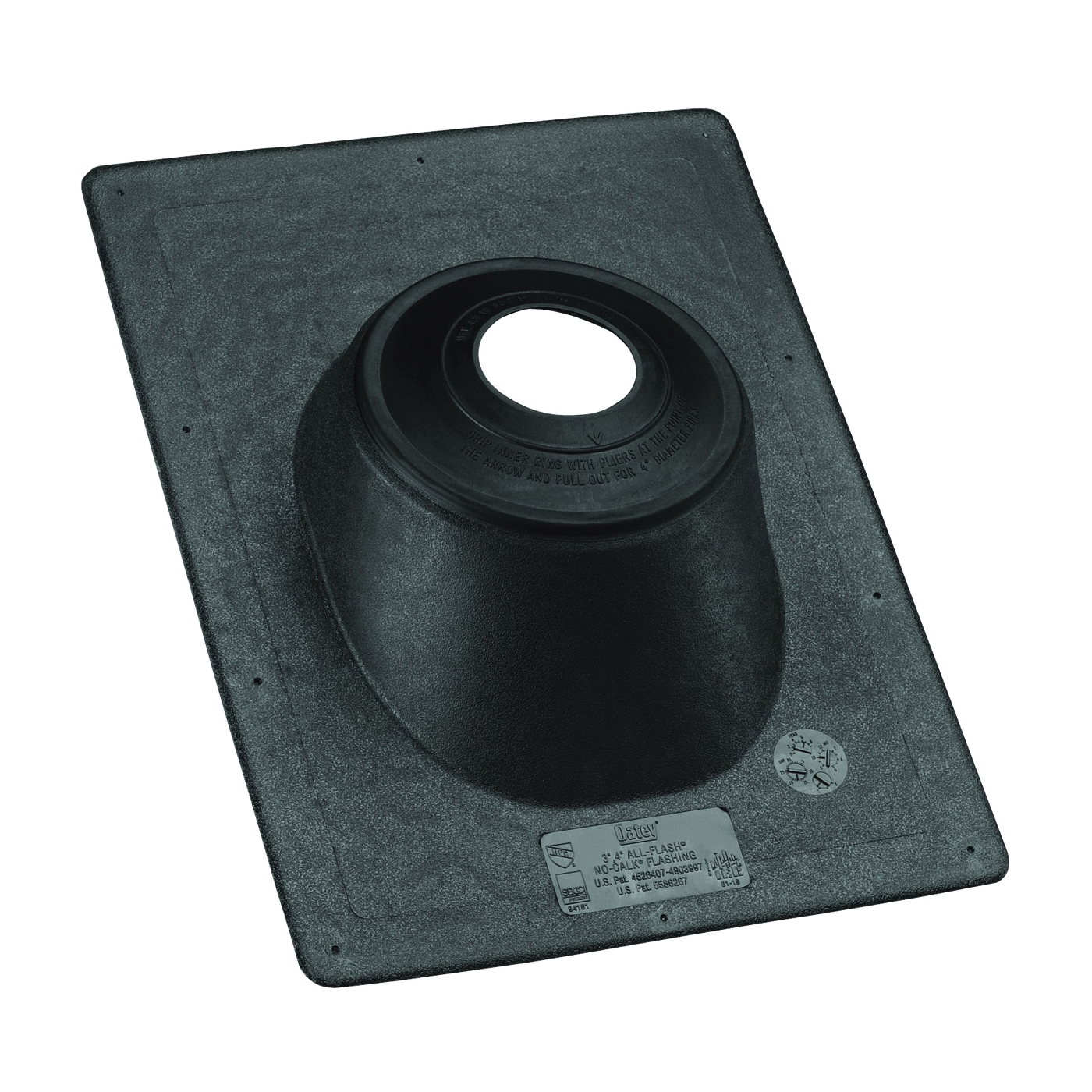 Hercules All-Flash 11919 Roof Flashing, 15 in OAL, 11-1/4 in OAW, For 1-1/2 to 3 in Pipe, Thermoplastic, No-Calk, Black