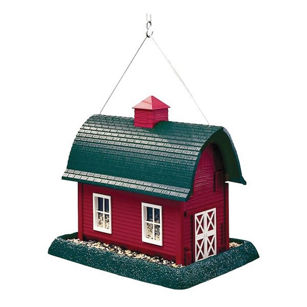 9061 Wild Bird Feeder, Barn, 8 lb, Plastic, Red, 11-1/2 in H, Pole Mounting