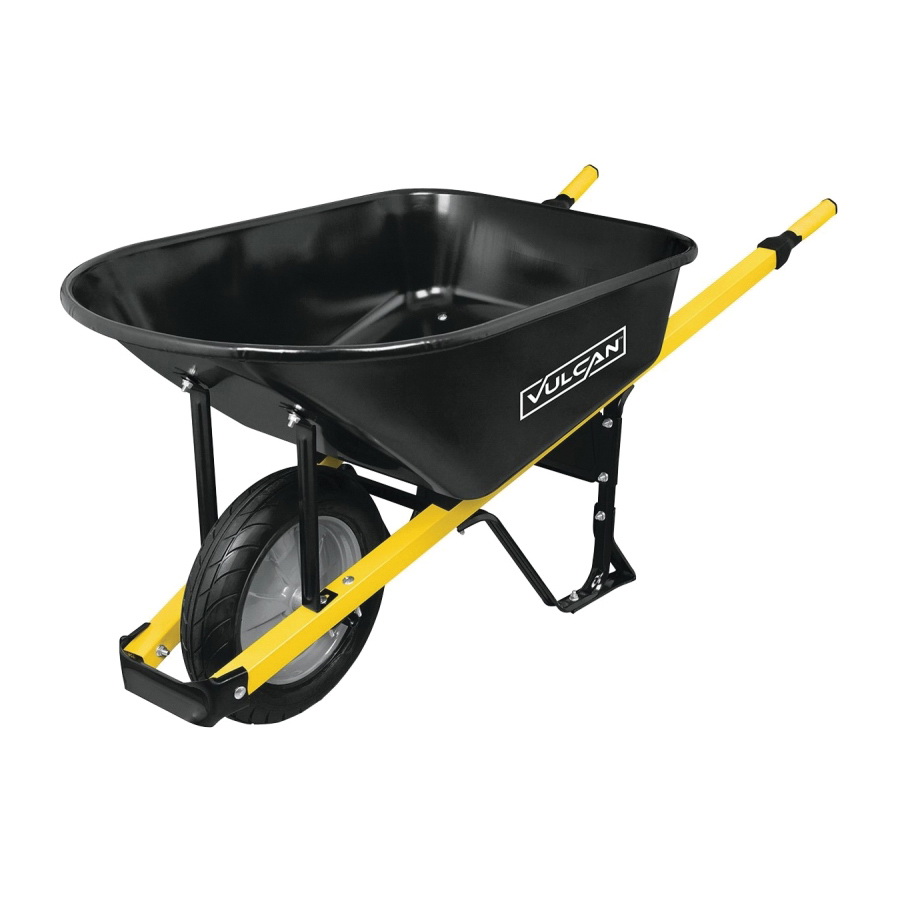 34472 Contractor Wheelbarrow, 6 cu-ft Volume, Steel, 1 -Wheel, Flat-Free Wheel, 16 in Wheel, Cushion Grip Handle