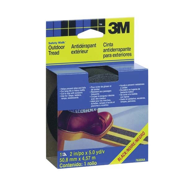 7635NA Tread Tape, 15 ft L, 2 in W, Plastic Backing, Black