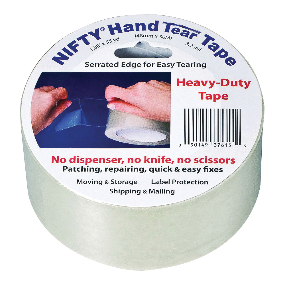 Nifty T3761RTL Hand Tear Tape, 55 yd L, 2 in W, Polypropylene Backing, Clear - 1
