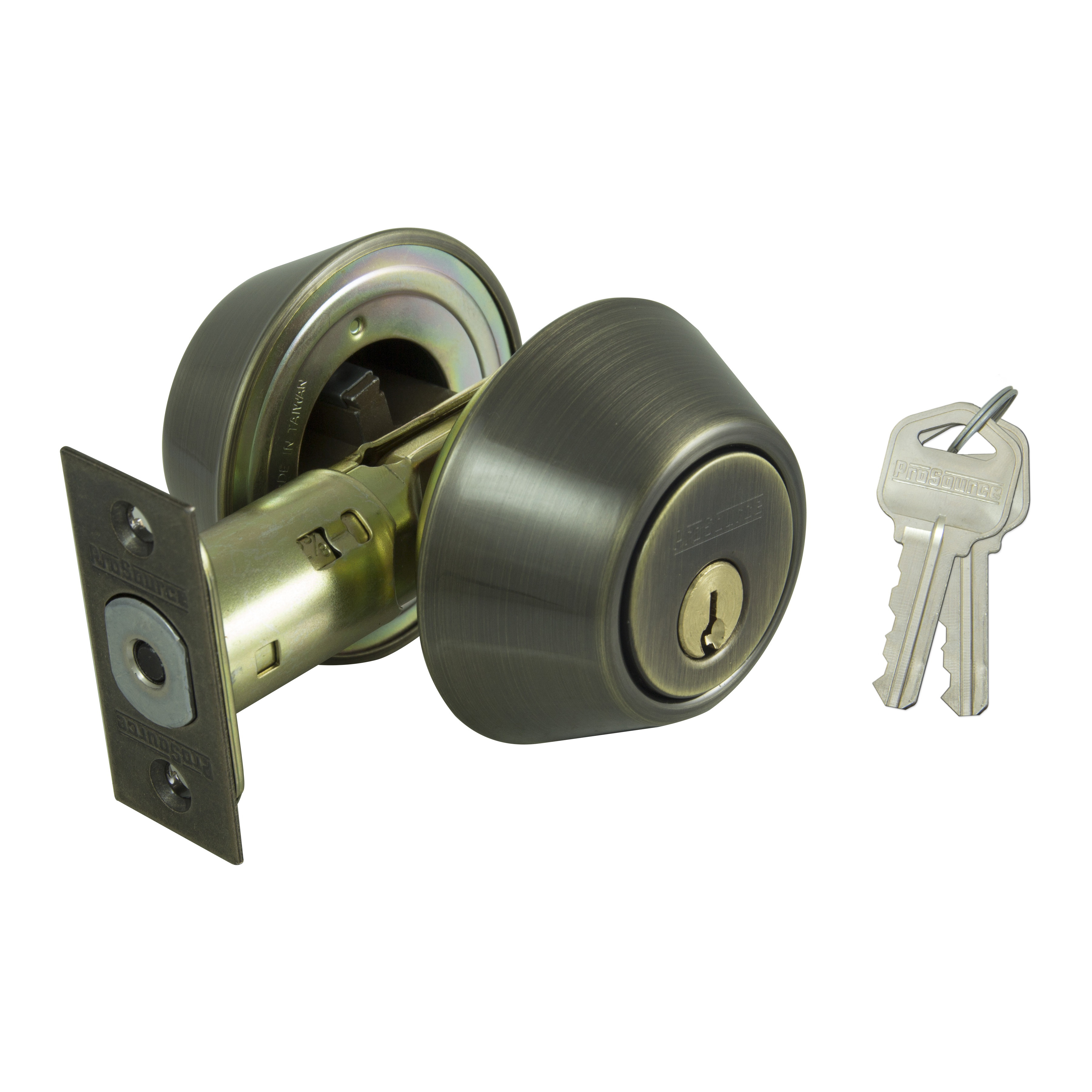 Deadbolt, 3 Grade, Antique Brass, Double Cylinder, 2-3/8 to 2-3/4 in Backset, KW1 Keyway