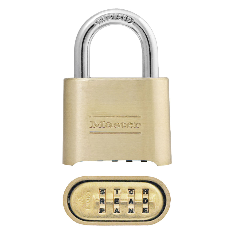 175DWD Padlock, Keyless/Non-Keyed Key, 5/16 in Dia Shackle, 1 in H Shackle, Steel Shackle, Brass Body, Brass