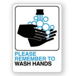 D-26 Bathroom Sign, Rectangular, PLEASE REMEMBER TO WASH HANDS, Black/Blue Legend, White Background, Plastic