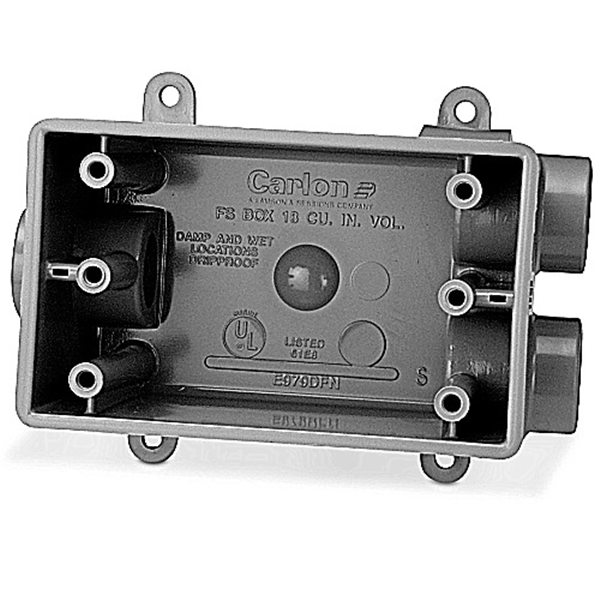 E979DFNR Switch Box, 1 -Gang, 3 -Outlet, PVC, Gray, Nail Mounting