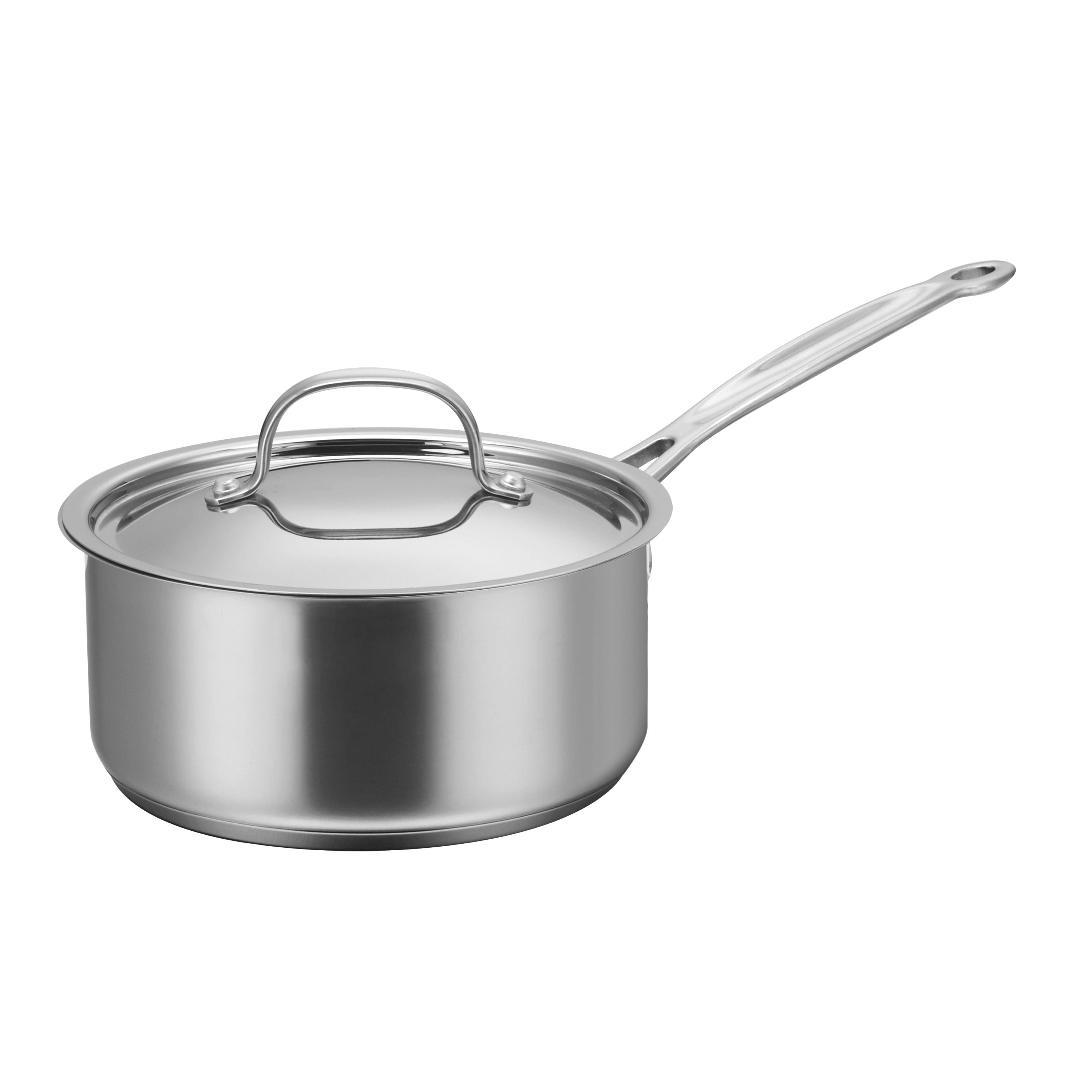 Chef's Classic 719-18 Sauce Pan with Cover, 2 qt Capacity, Aluminum, Polished Mirror, Riveted Handle, Silver