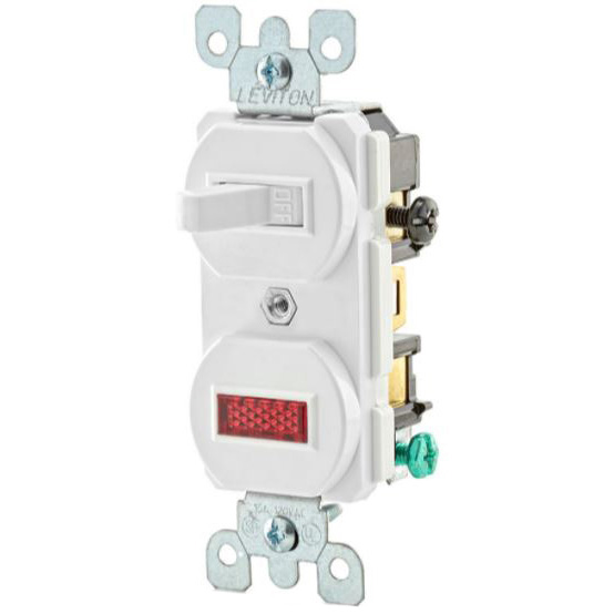 Leviton Traditional Series S04-05226-0WS Duplex Combination Switch, 12 A, 120/277 V, Lead Wire Terminal, White