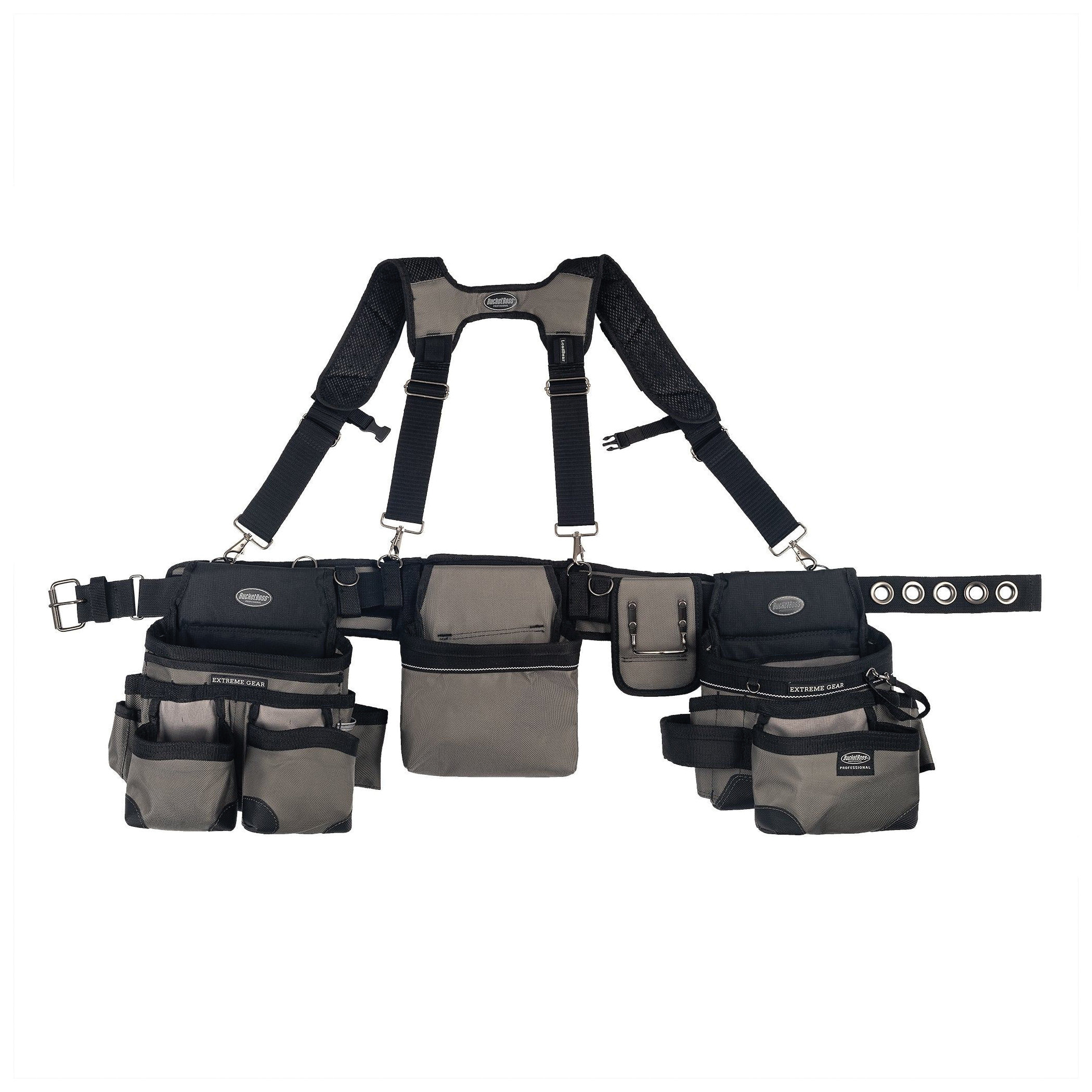 55135 Mullet Buster Tool Belt with Suspender, 52 in Waist, Poly Fabric, Gray, 29-Pocket
